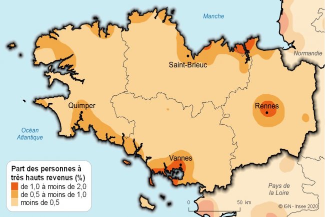 Hauts-revenus bretons : ils vivent dans les grands pôles urbains et sur le littoral