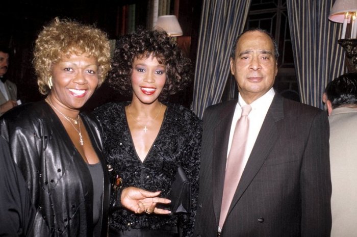 Whitney Houston et ses parents en 1987