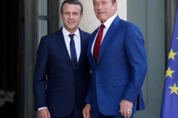 Emmanuel Macron et l'acteur Arnold Schwarzenegger en juin 2017 à l'Elysée