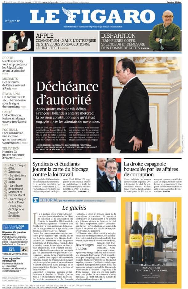 François Hollande, "le coupable" pour Le Figaro