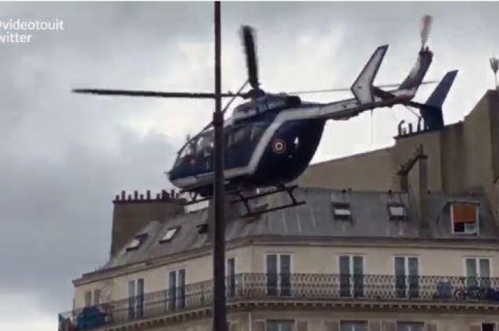 L'hélicoptère repart avec à son bord le CRS blessé à la tête
