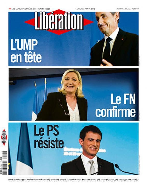 Libération : "L’UMP en tête, le FN confirme, le PS résiste"