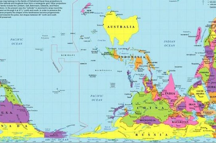 La carte du monde vue depuis l’Australie
