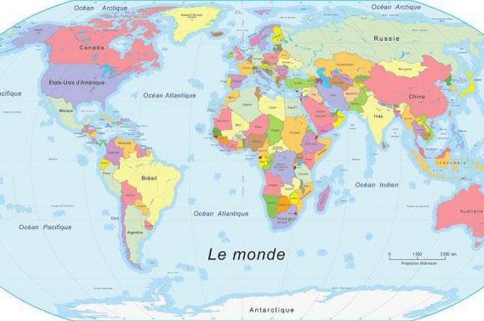 La carte du monde vue depuis la France