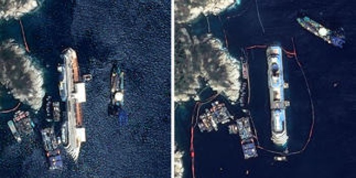 Costa Concordia : photos de la côte italienne avant et après le redressement !