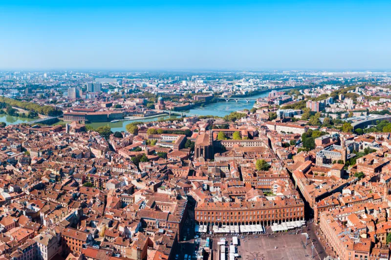 toulouse aerial panoramic view toulouse is the capital of haute garonne department and occitanie region in france