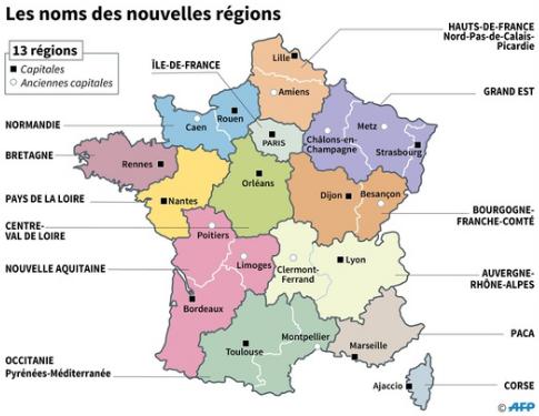 Nouvelle carte des régions de France et des départements 2024