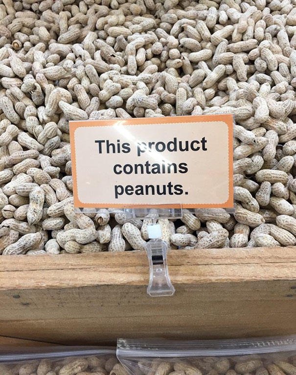 "Ce produit contient des cacahuètes"... Merci pour la précision !
