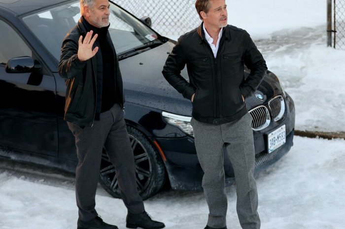 Brad Pitt et George Clooney sur le tournage de "Wolves"