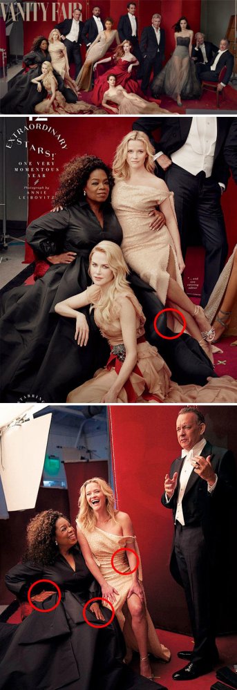 La fameuse couverture de Vanity Fair avec les trois mains d'Oprah Winfrey et les trois jambes de Reese Witherspoon