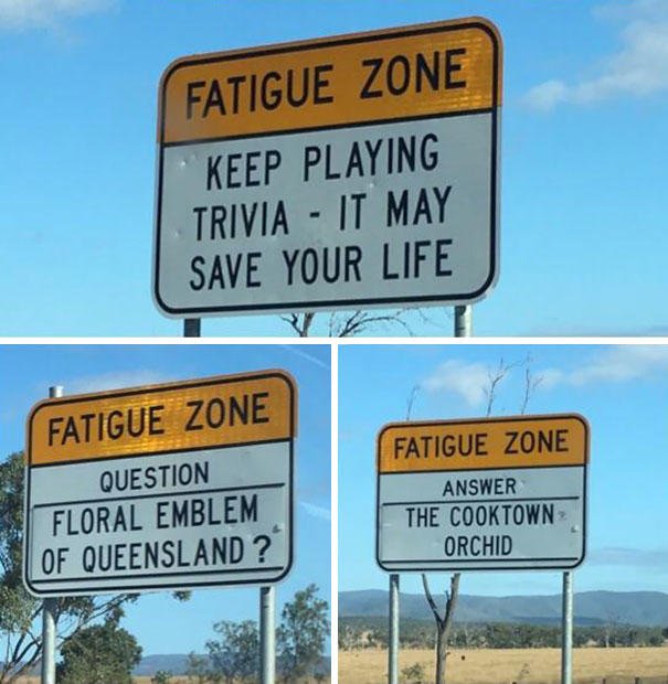 Les Australiens sont des génies : les panneaux de signalisation qui testent votre niveau de fatigue au volant