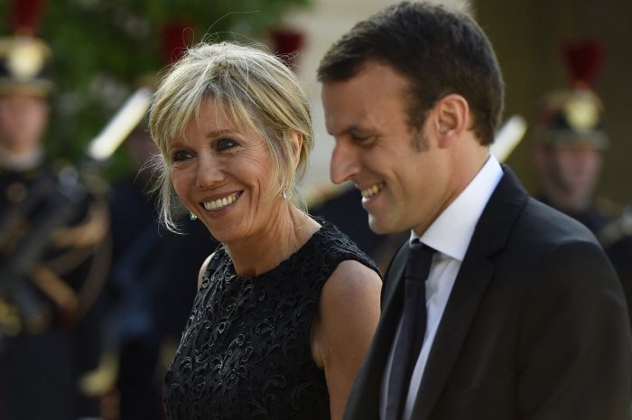 Brigitte Macron et Emmanuel Macron reçus à l'Elysée en 2015