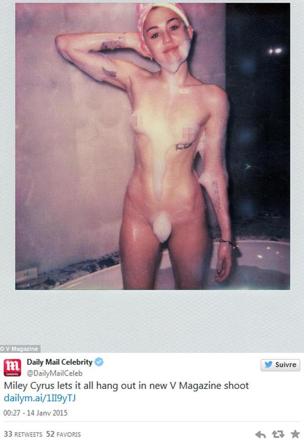 Miley Cyrus toute nue dans sa baignoire !