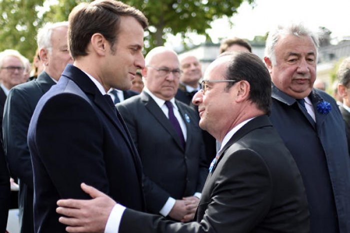 François Hollande et Emmanuel Macron sur les Champs-Elysées