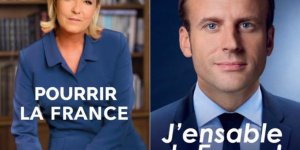 Quand les affiches de Le Pen et de Macron sont parodiées par les internautes...