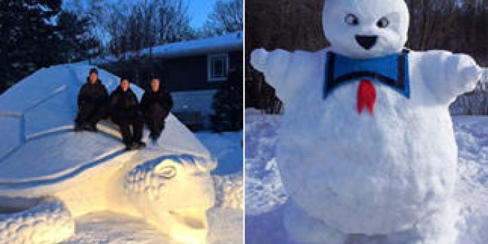 En voil&agrave; qui sont pass&eacute;s ma&icirc;tres dans l'art de construire un bonhomme de neige !