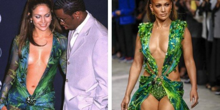 Photos avant/apr&egrave;s : Jennifer Lopez ressort sa mythique Jungle Dress &agrave; la Fashion Week de Milan