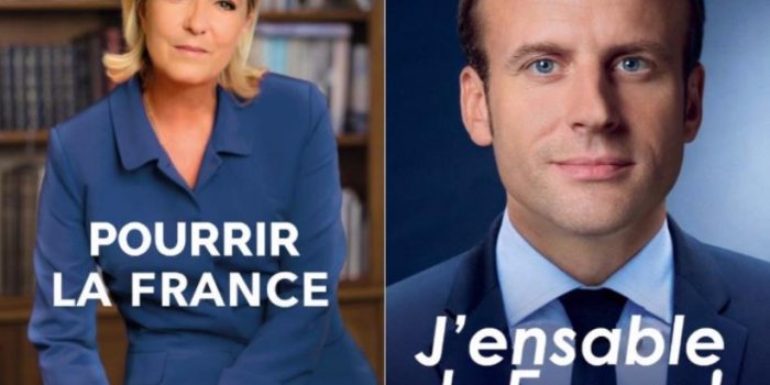 Quand les affiches de Le Pen et de Macron sont parodi&eacute;es par les internautes...