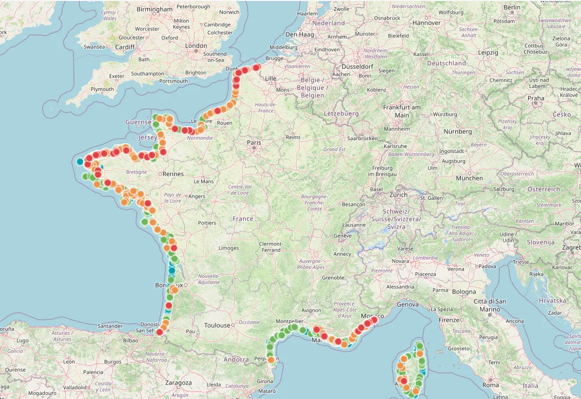 Carte de la qualité des eaux de baignade