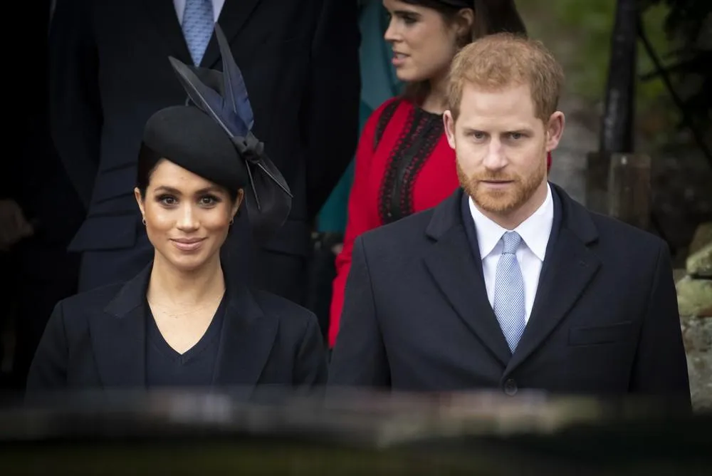 prince harry and duchess of sussex attending the christmas day church service at sandringham in norfolk, uk, december 25, 2018 photo supplied by michael dunlea barcroft images abacapresscom