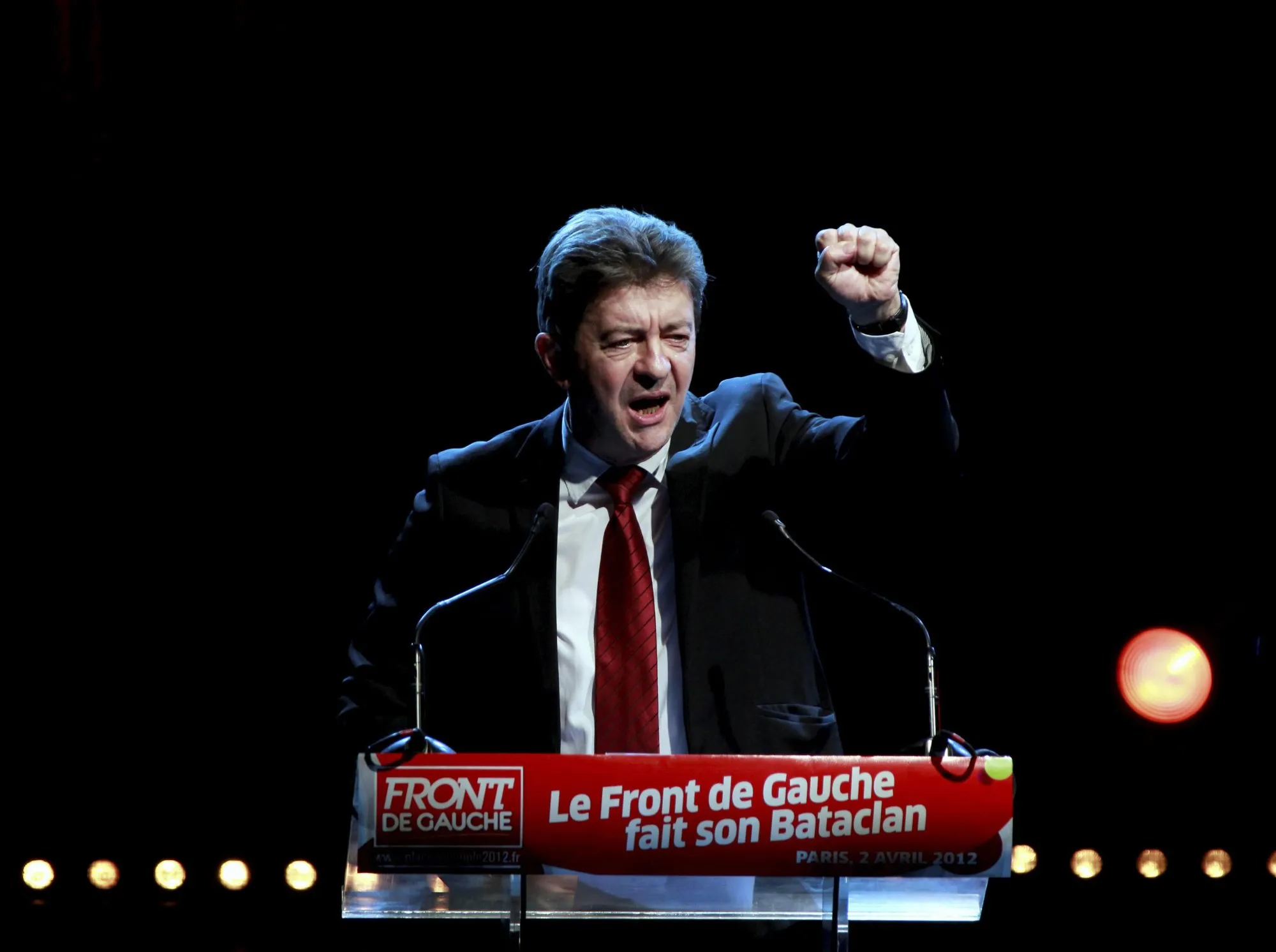 © photopqr le parisien carol amar, 02 04 2012 rencontre jean luc melenchon du front de gauche au bataclan paris