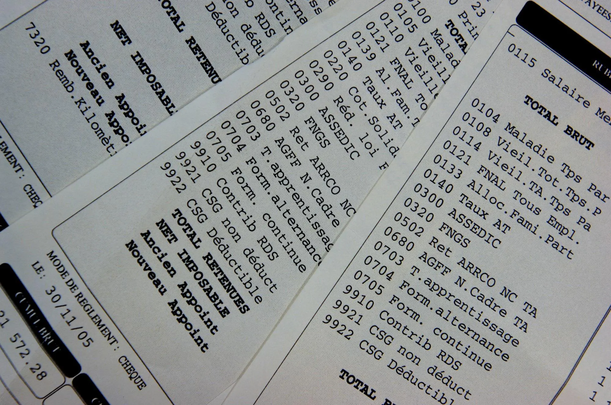 photo prise le 18 janvier 2006 d'une fiche de salaire sur laquelle apparaissent notamment les retenues salariales         afp photo mychele daniau