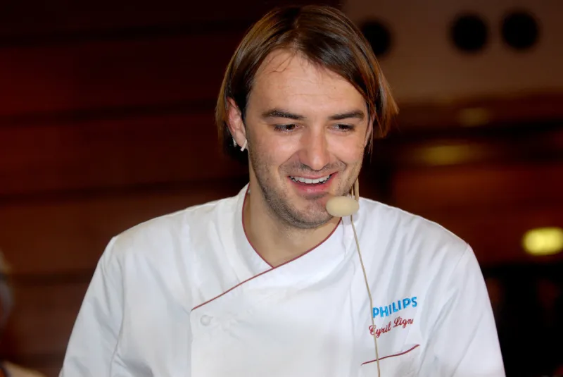 french chef cyril lignac at the 'cuisinez' fair in paris