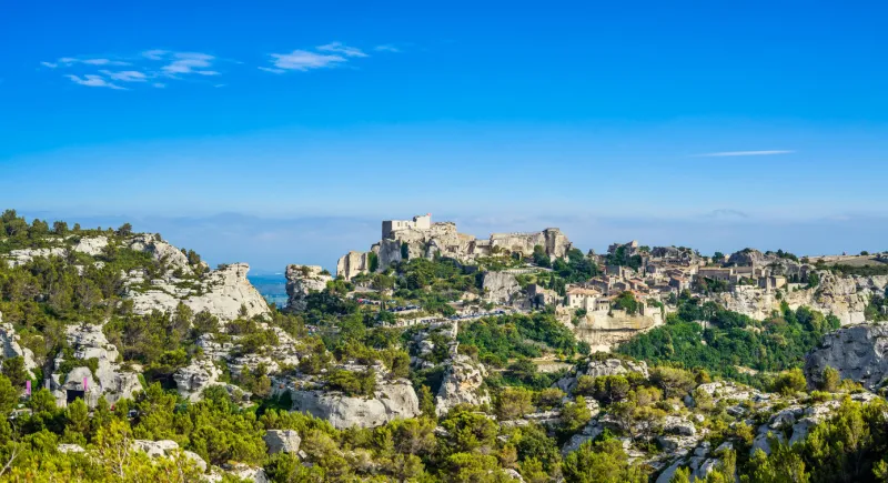les baux de provence village panoramic view provence alpes cote azur, france, europe