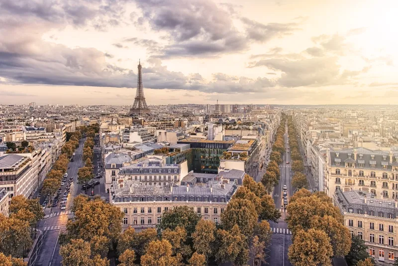 paris city with eiffel tower viewed from the arc de triomphe