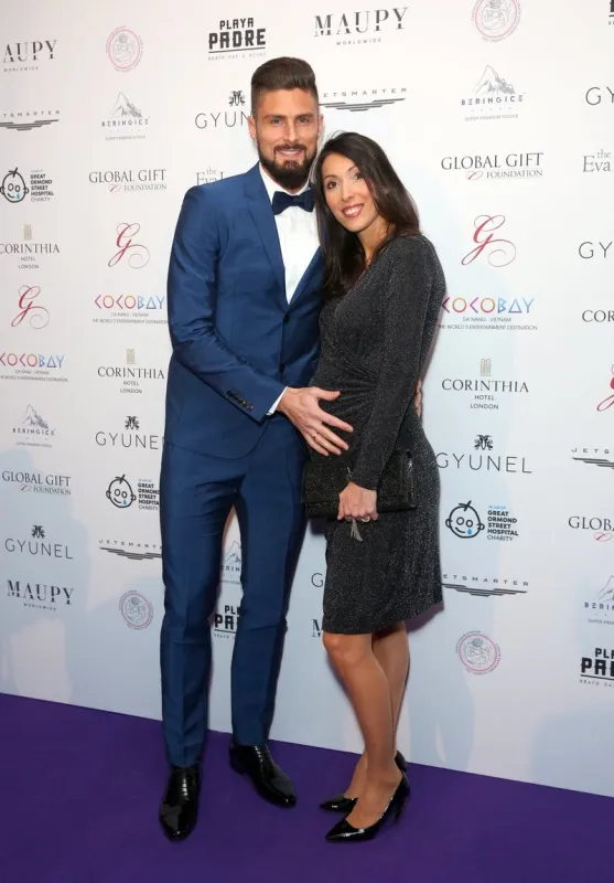 olivier giroud and jennifer giroud attending the global gift gala held at the corinthia hotel in london, uk on november 18, 2017 photo by isabel infantes pa wire abacapresscom , 615458 006 london royaume uni united kingdom