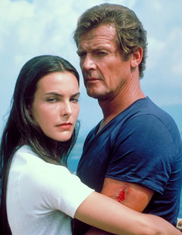 james bond film retrospective   studio publicity still  for your eyes only, carole bouquet, roger moore (1981) photo by hollywood archive avalon abacapresscom