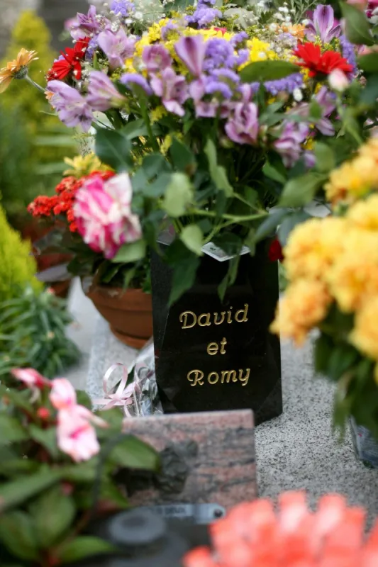 grave of romy schneider and her son david in the village of boissy-sans-avoir