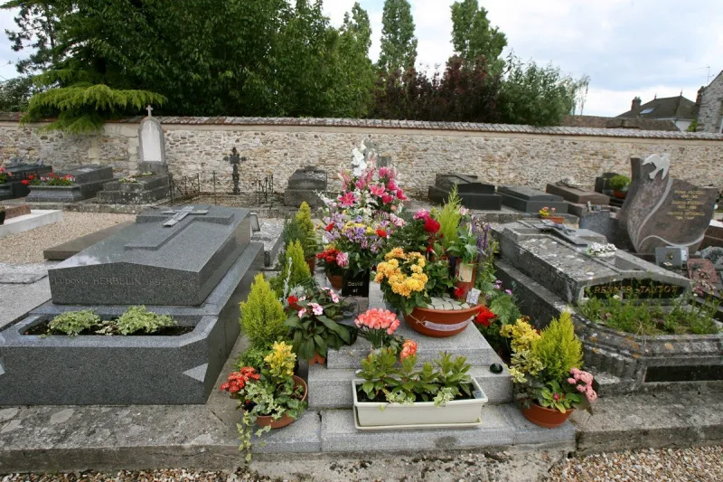 grave of romy schneider and her son david in the village of boissy-sans-avoir