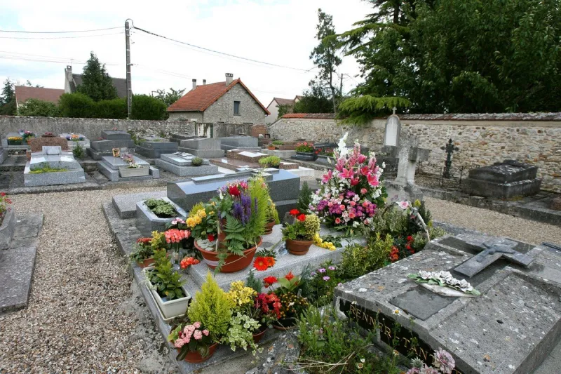 grave of romy schneider and her son david in the village of boissy-sans-avoir