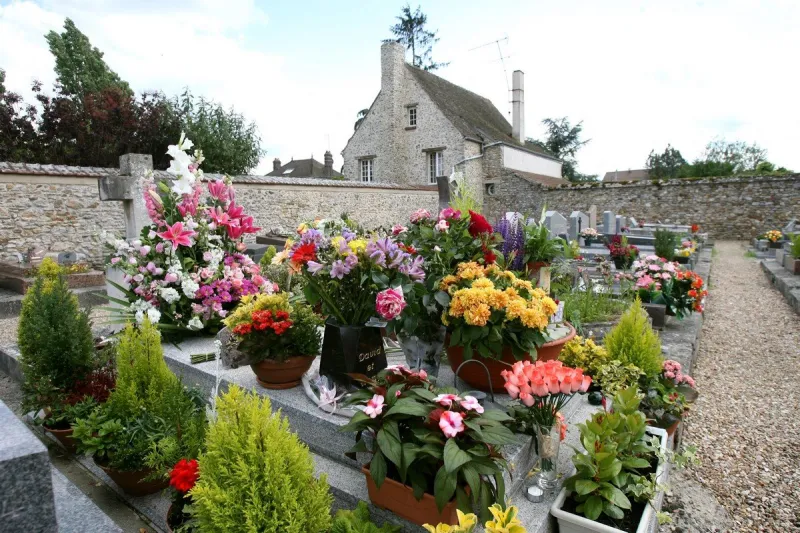grave of romy schneider and her son david in the village of boissy-sans-avoir