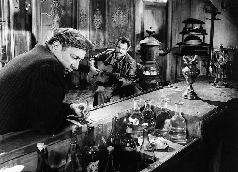 georges brassens and pierre brasseur on the set of porte des lilas in paris, france on 1956 photo by ddp abacapresscom , 676228 003 paris france