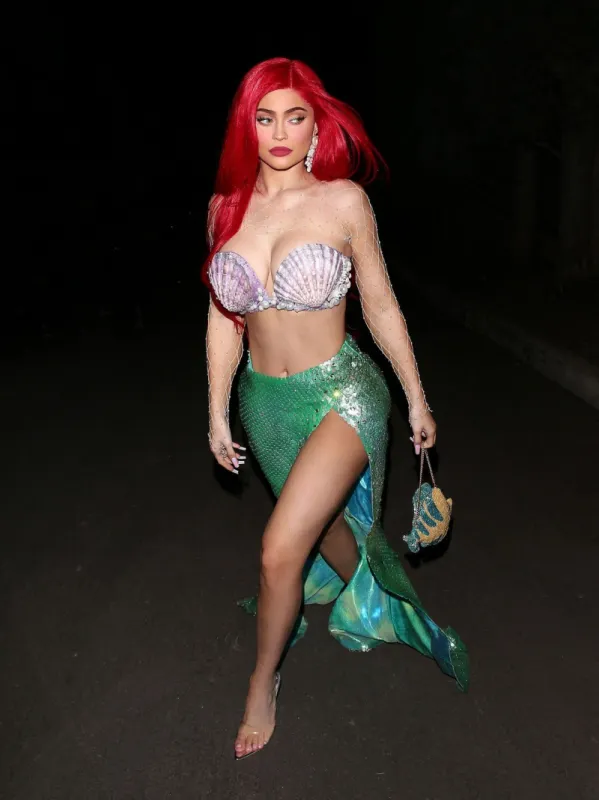 exclusive - kylie jenner dresses as ariel for a halloween party - la