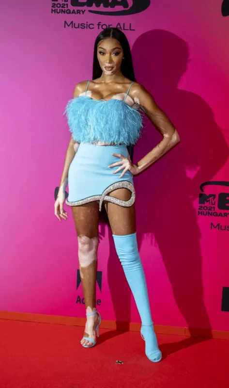 winnie harlow attends the 2021 mtv emas, europe music awards, at papp laszlo budapest sports arena in budapest, hungary, on 14 november 2021 <motcle99> ace < motcle99> , brdpa20211115 134 budapest hongrie hungary