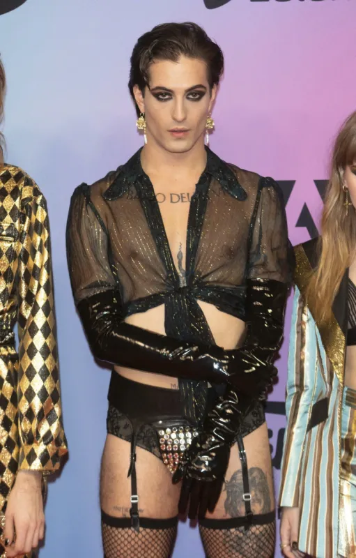 damiano david of maneskin attends the 2021 mtv emas, europe music awards, at papp laszlo budapest sports arena in budapest, hungary, on 14 november 2021 <motcle99> ace < motcle99> , brdpa20211115 145 budapest hongrie hungary