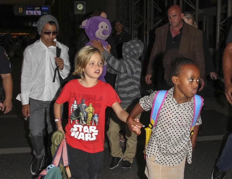 angelina jolie and the kids arriving at lax - la