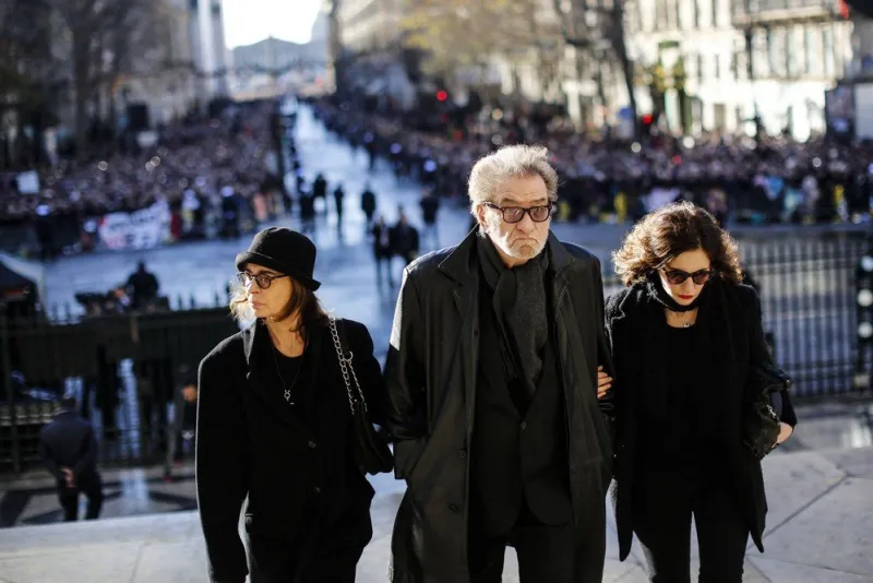 eddy mitchell , muriel bailleul during the funeral ceremony for french singer johnny hallyday at the eglise de la madeleine (la madeleine church) in paris, on december 9, 2017 photo bydenis allard pool abacapresscom , 618155 039 paris france