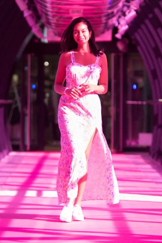 vaimalama chaves miss france 2019 for operation pink wire at the opening of beaugrenelle