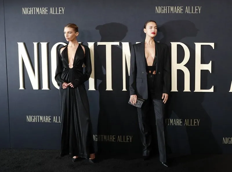 irina shayk and stella maxwell arrive on the red carpet at the new york premiere of nightmare alley on wednesday, december 1, 2021 at at alice tully hall in new york city photo by john angelillo upi abacapresscom