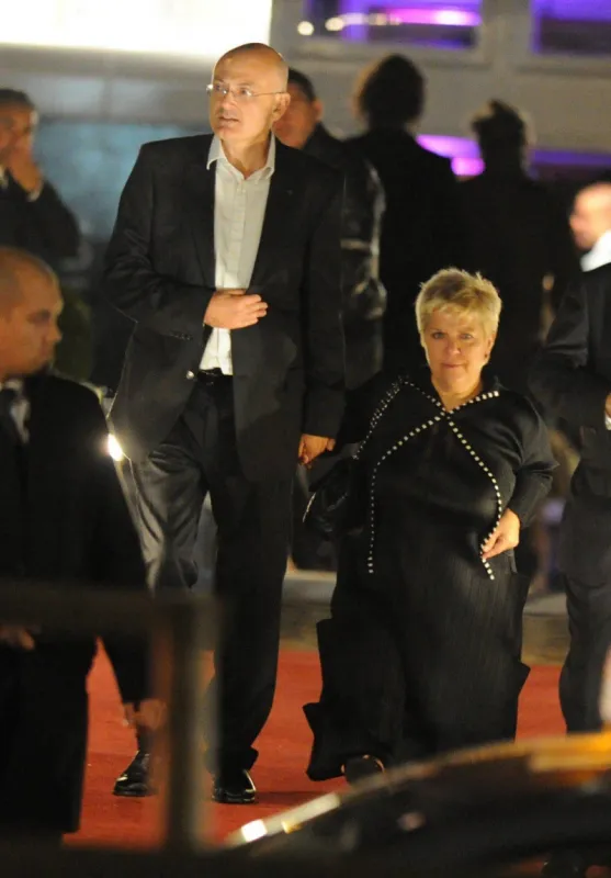 mimie mathy and her husband benoist gerard attending the johnny hallyday's birthday held on the 'paquebot' barge on the seine river in paris, france on june 15, 2010 photo by abacapresscom <motcle99> paparazzi pictures planque stake out < motcle99>
