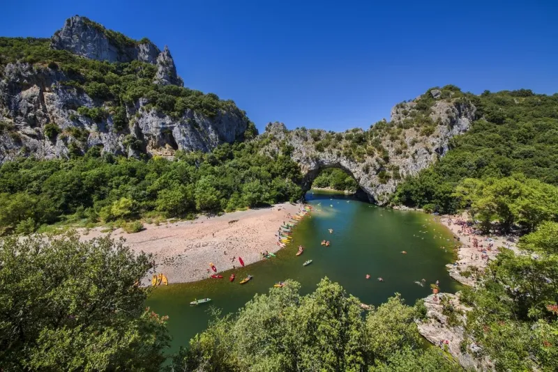 pont d'arc, a natural bridge carved out by the ardeche river, south-central france