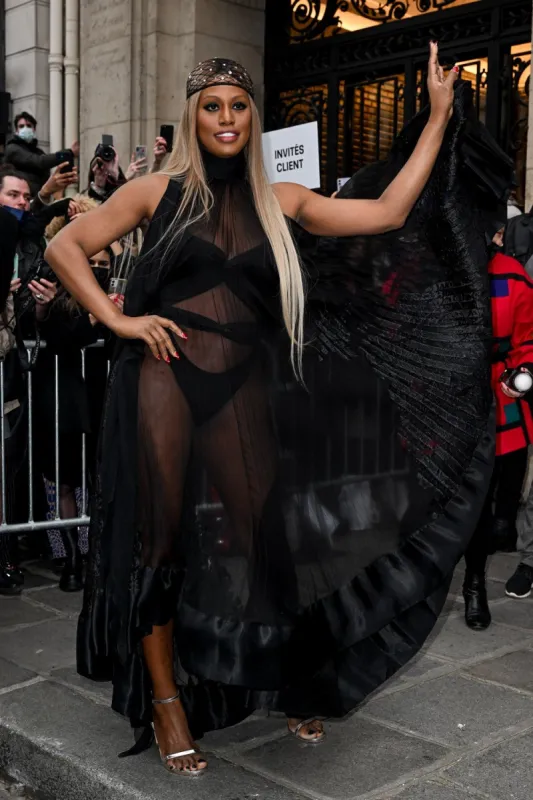 laverne cox arriving at the jean paul gaultier show during paris fashion week haute couture in paris, france on january 26, 2022 photo by julien reynaud aps-medias abacapresscom
