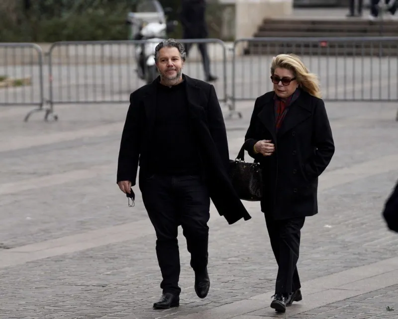 actress catherine deneuve arrives at the saint-eustache church in paris, france on january 27, 2022 to attend the funeral service for french actor gaspard ulliel after he died at 37 following a skiing accident on january 19, 2022 photo by abacapresscom