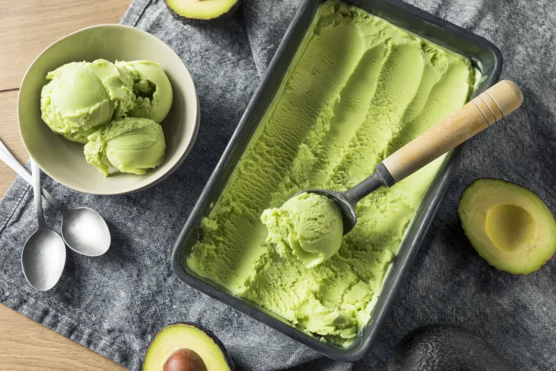 homemade green organic avocado ice cream ready to eat