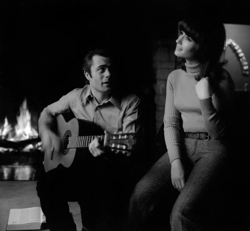 french singer alain barriere rehearses the song kenavo with actress danièle evenou for television, december 9, 1968 (photo by afp)