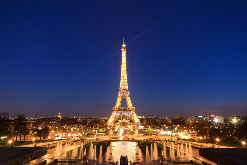 paris, france - february 21, 2014  the eiffel tower at night seen from the trocadero square in paris, france, at february 21